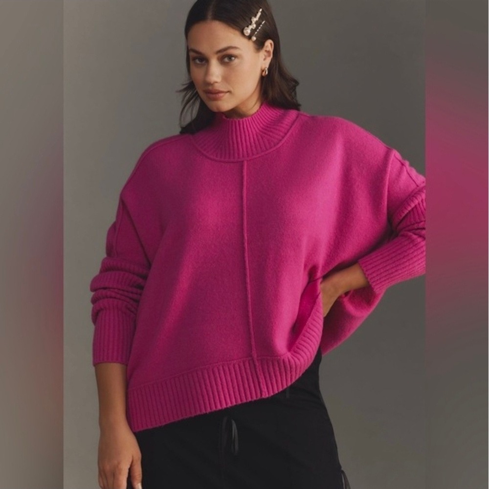 Maeve Anthropologie Magenta Pink Mock Neck Oversized Seam Sweater OB2063520 XL